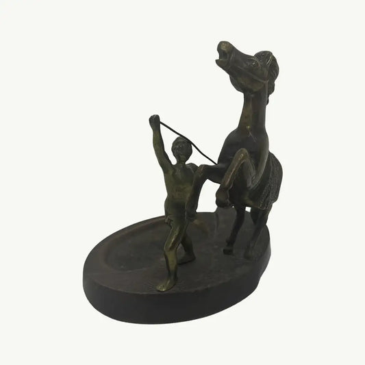 "COPPER HORSE WITH MAN Warrior’s Spirit” Hand-Cast Brass Sculpture"