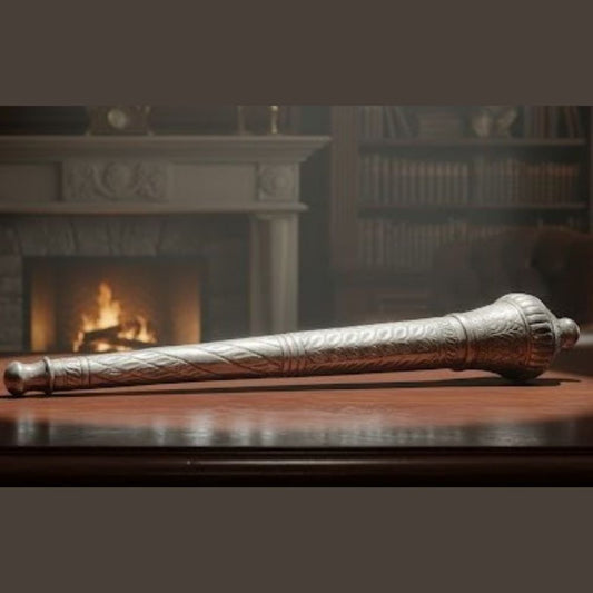Intricately Carved Silver-Toned Decorative Mace