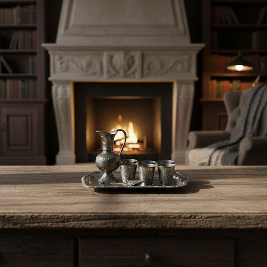 Two-Toned Metal Beverage Service and Ashtray Set