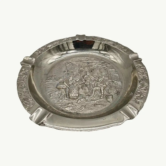 Antique Brass Ashtray with European Relief