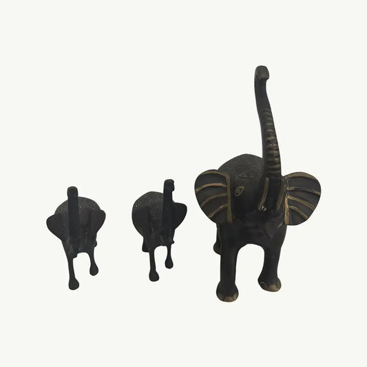 Brass Elephant With Two Small Elephant The Golden Fortune Elephant Trio