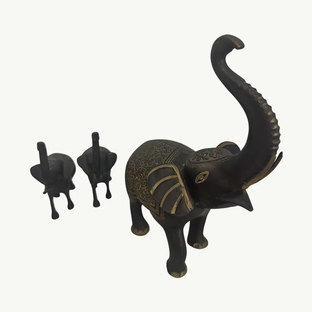 "BRASS ELEPHANT WITH TWO SMALL ELEPHANT The Golden Fortune Elephant Trio"