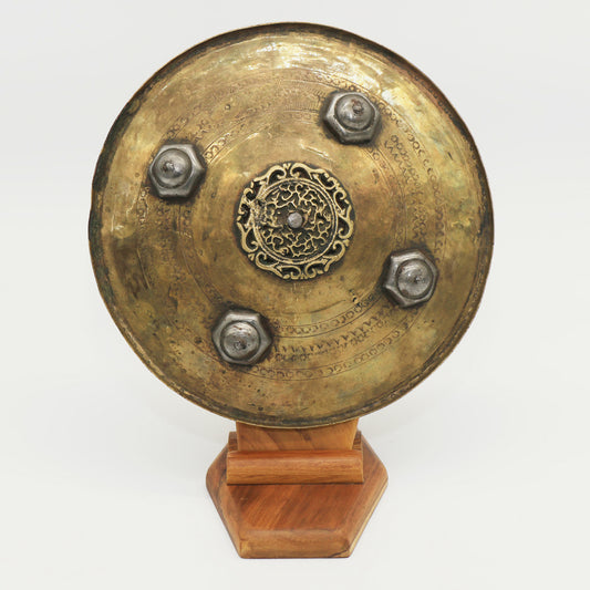 Vintage Middle Eastern Copper Shield with Stand | Handcrafted with Ornate Detailing