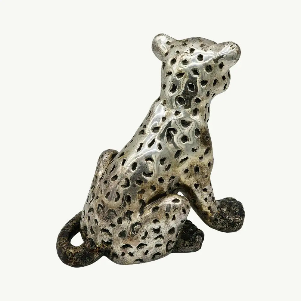 VIntage Perforated Metal Leopard Cub Sculpture