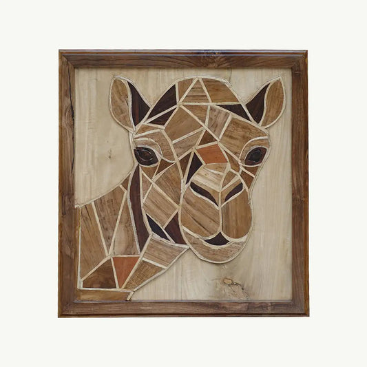 Hand-Inlaid Camel Portrait Wood Plaque