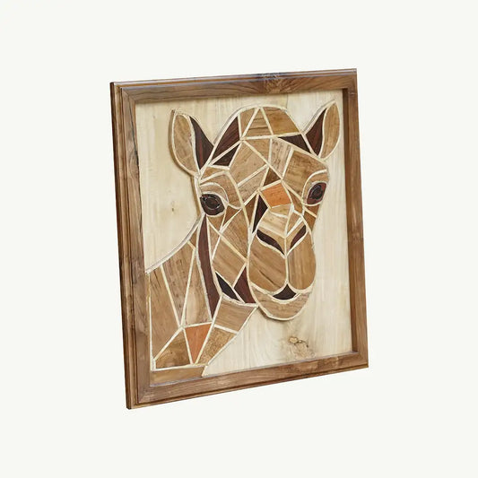 Hand-Inlaid Camel Portrait Wood Plaque