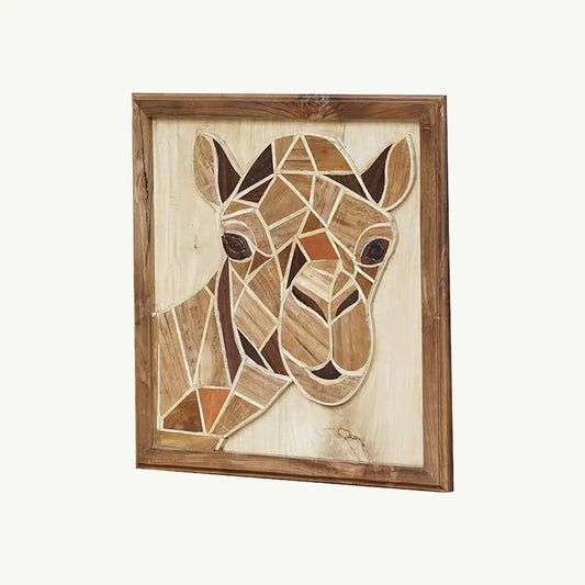 Hand-Inlaid Camel Portrait Wood Plaque