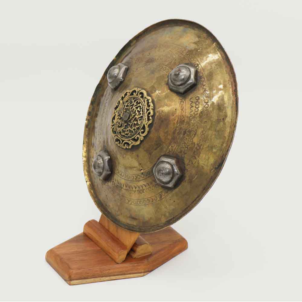 Vintage Middle Eastern Copper Shield with Stand | Handcrafted with Ornate Detailing