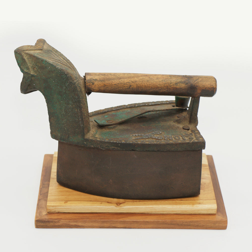 Box Coal Iron with Chimney & Wooden Handle with Wooden Base