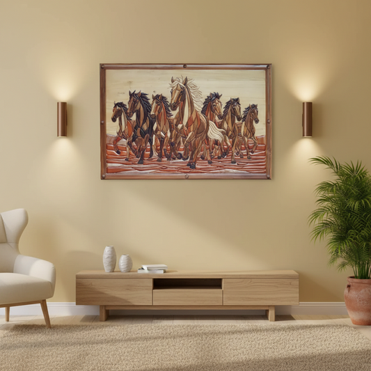 Hand-Inlaid Seven Horses Wood Plaque (MTO)