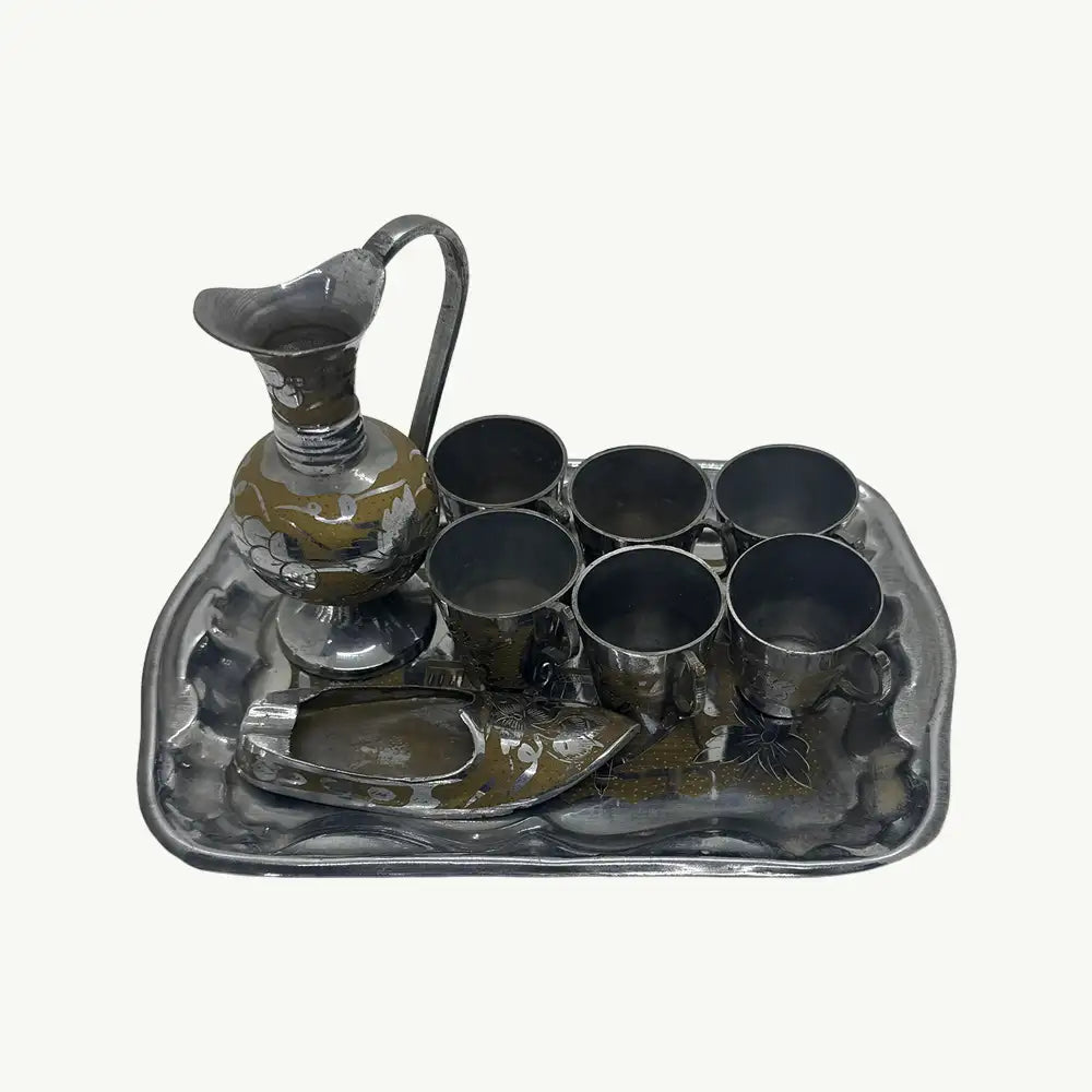 Two-Toned Metal Beverage Service and Ashtray Set