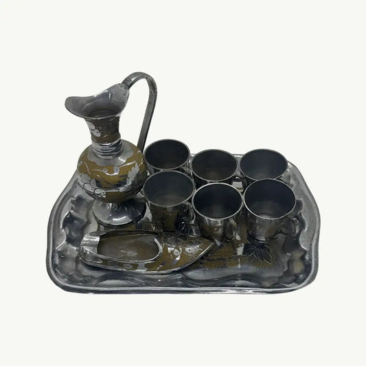 Two-Toned Metal Beverage Service and Ashtray Set