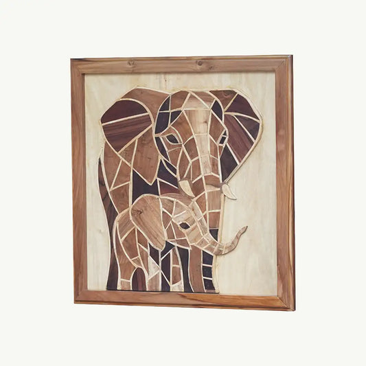 Artisan Hand-Inlaid Elephant Wood Plaque