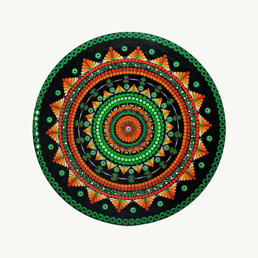 The Amber Horizon: Handcrafted Earth-Tone Dot-Painted Mandala Plaque