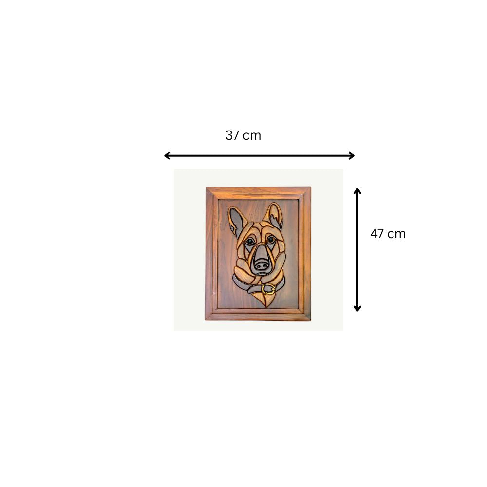 German Shepherd Dog Teak Wood Wall Frame