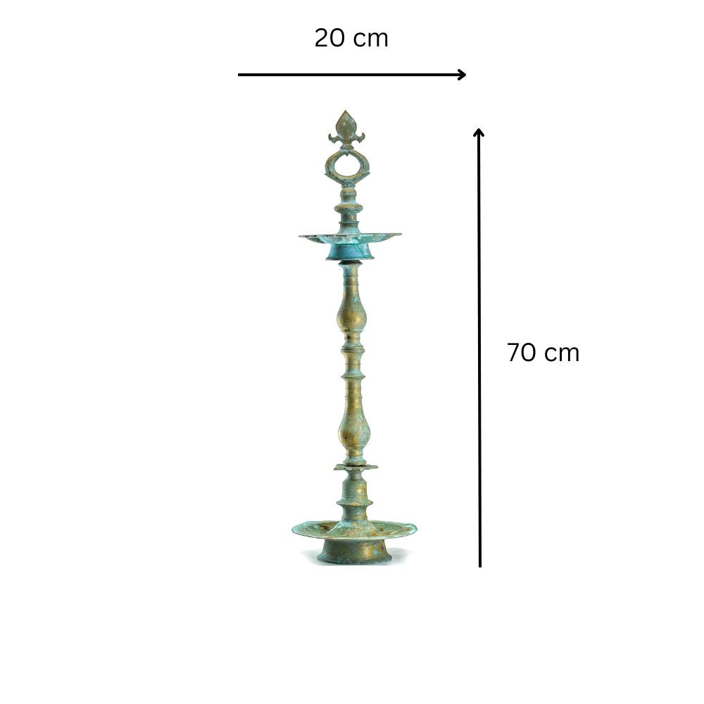 Ornate Traditional Metal Oil Lamp Stand with Patina