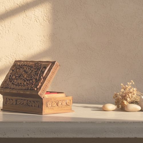 Hand-carved walnut wooden jewelry box