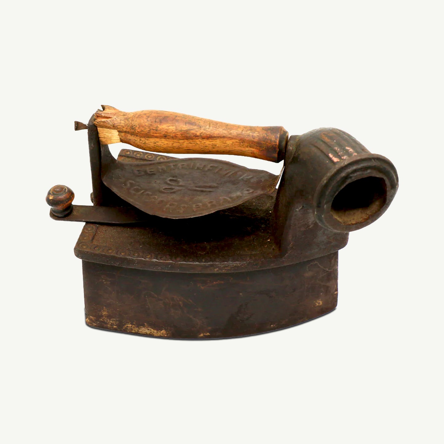 Box Coal Iron with Chimney & Wooden Handle with Wooden Base