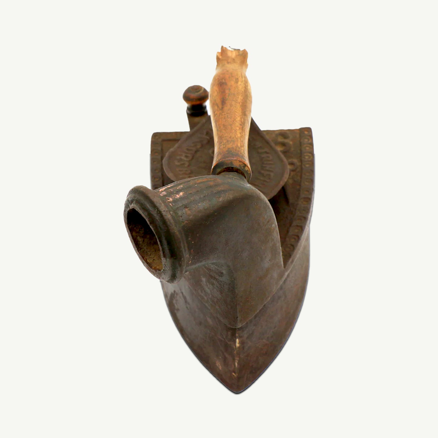 Box Coal Iron with Chimney & Wooden Handle with Wooden Base