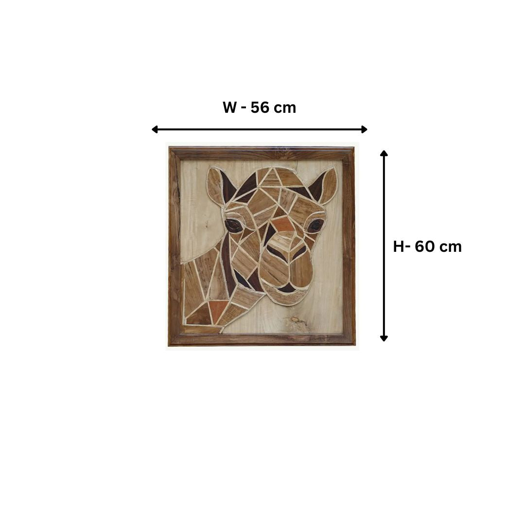 Hand-Inlaid Camel Portrait Wood Plaque