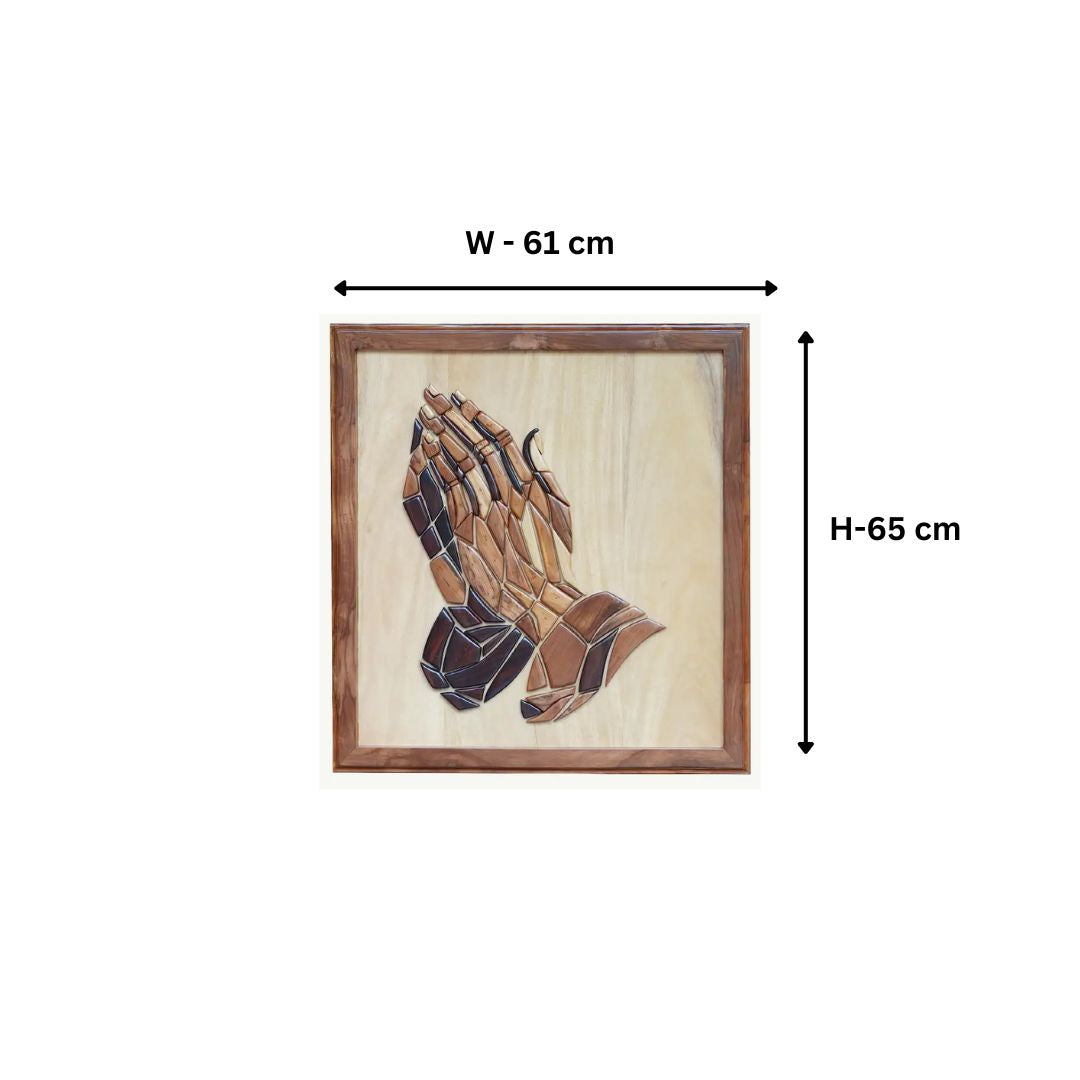Hand-Inlaid Praying Hands of Jesus Wood Plaque