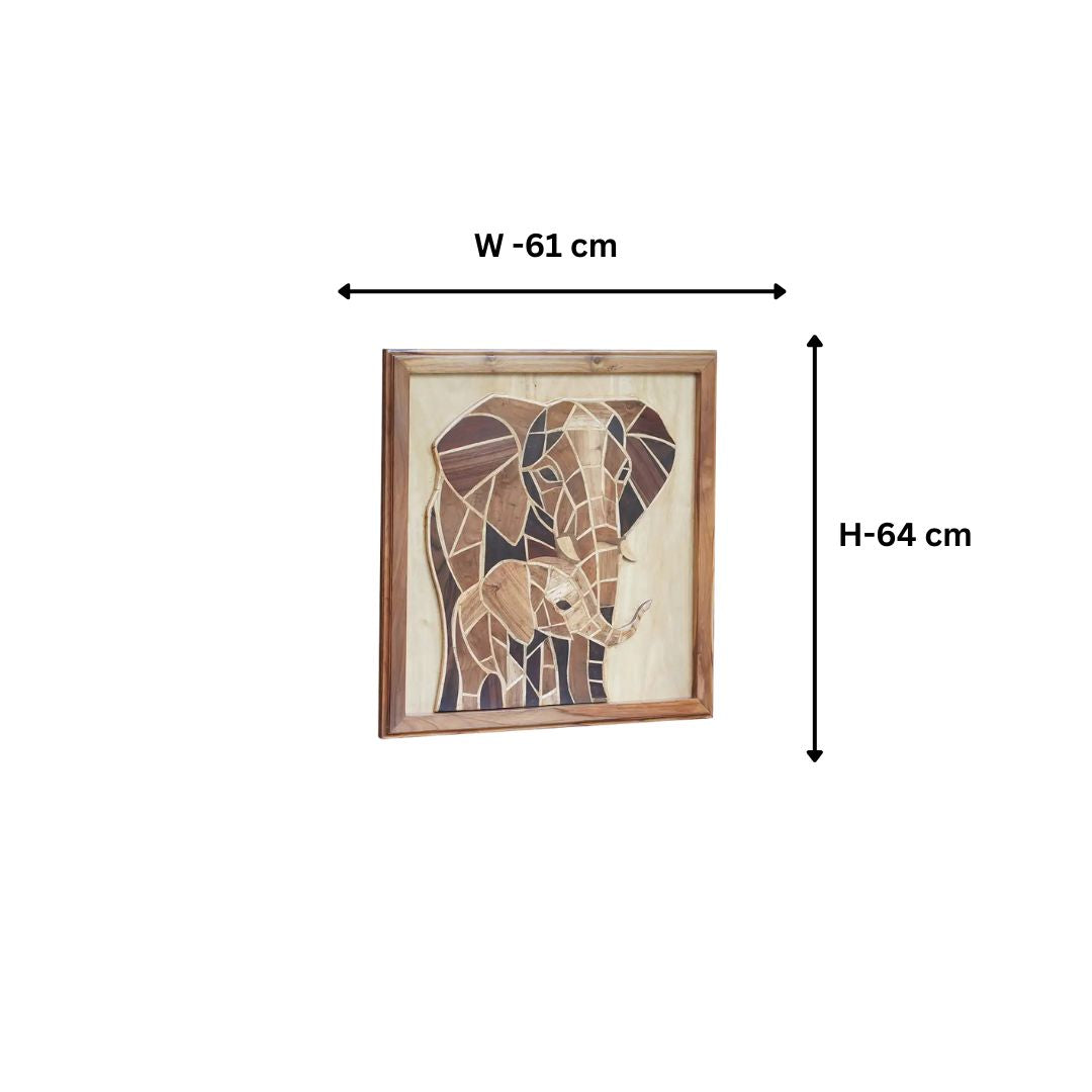 Artisan Hand-Inlaid Elephant Wood Plaque