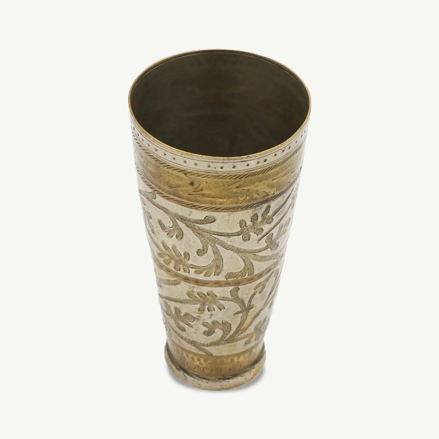 Vintage Hand-Etched Copper Glass | Middle Eastern Floral Engraved Cup | Collectible Metalware Vessel