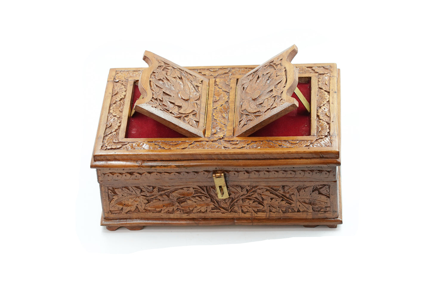 Hand-Carved Walnut Wood Holy Book Stand cum Storage Box
