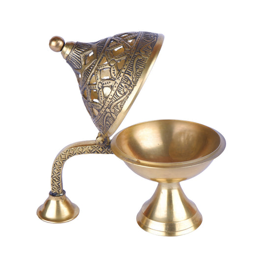 Brass Ethnic Carved Design Incense Burner with Handle