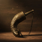 Vintage Handcrafted Horn Powder Flask | Tribal Middle Eastern Gunpowder Container with Metal Detailing