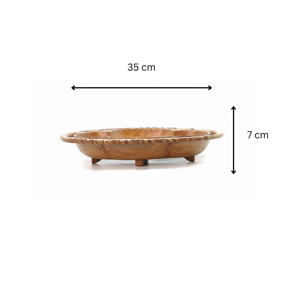 Hand-Carved Walnut Three-Compartment Serving Tray