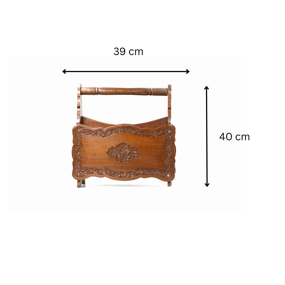 Exquisite hand-carved walnut magazine holder