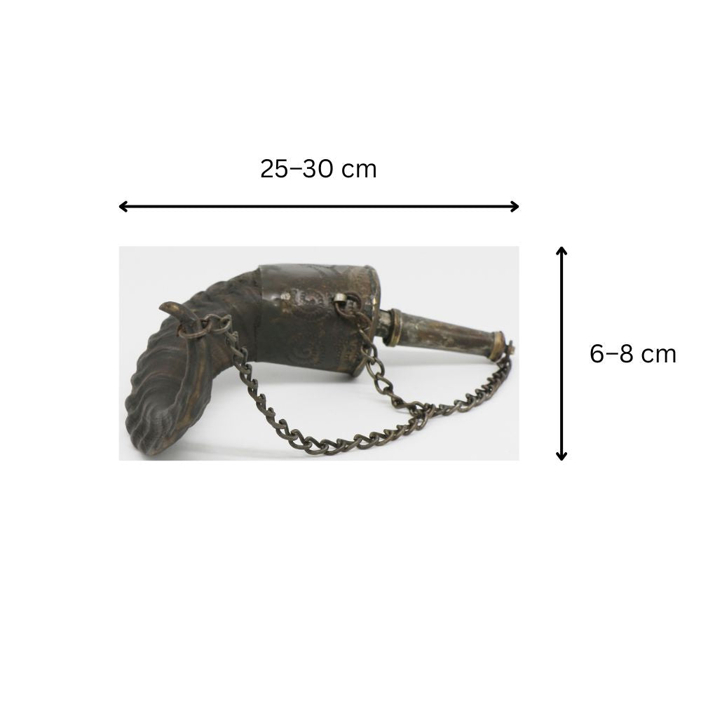 Vintage Handcrafted Horn Powder Flask | Tribal Middle Eastern Gunpowder Container with Metal Detailing