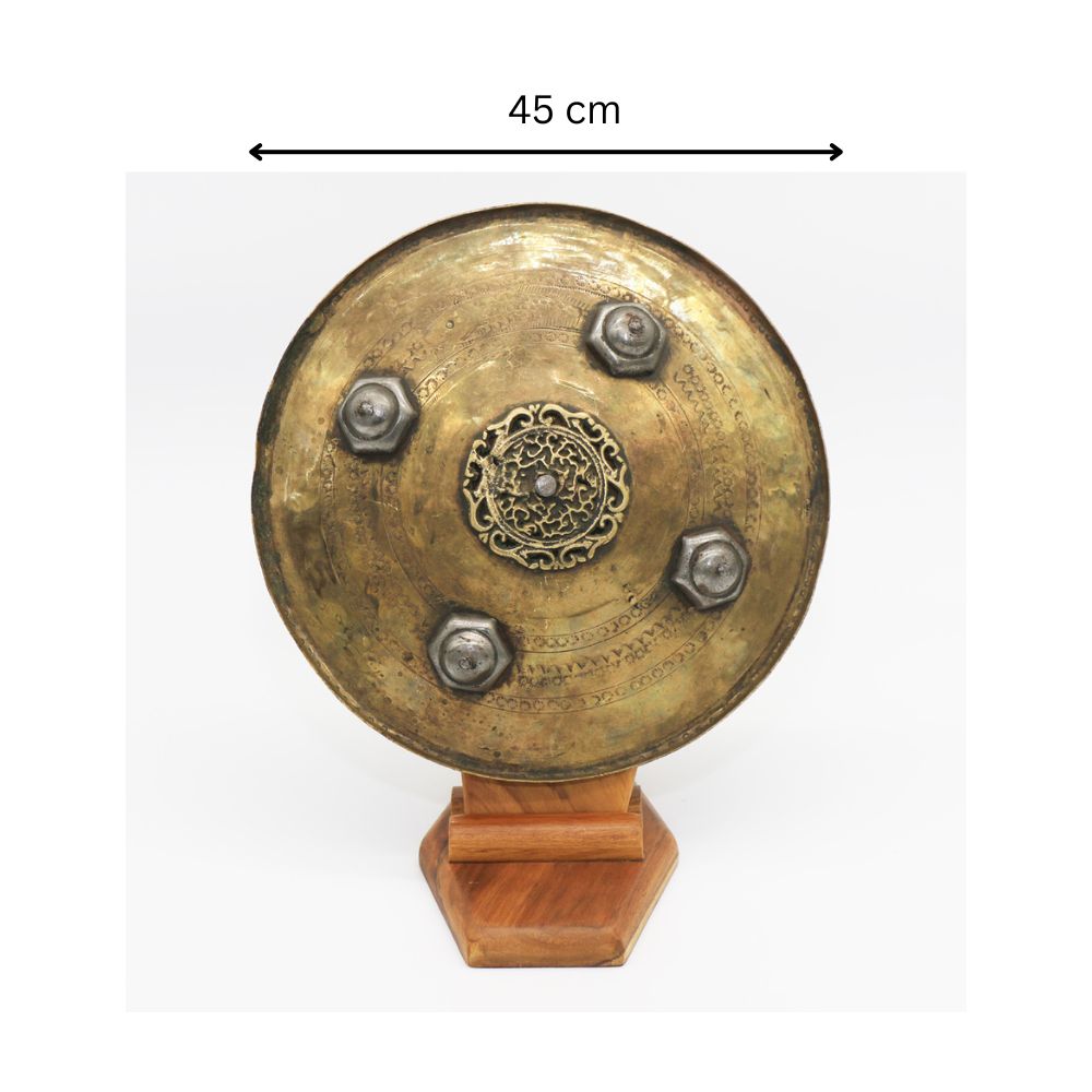 Vintage Middle Eastern Copper Shield with Stand | Handcrafted with Ornate Detailing