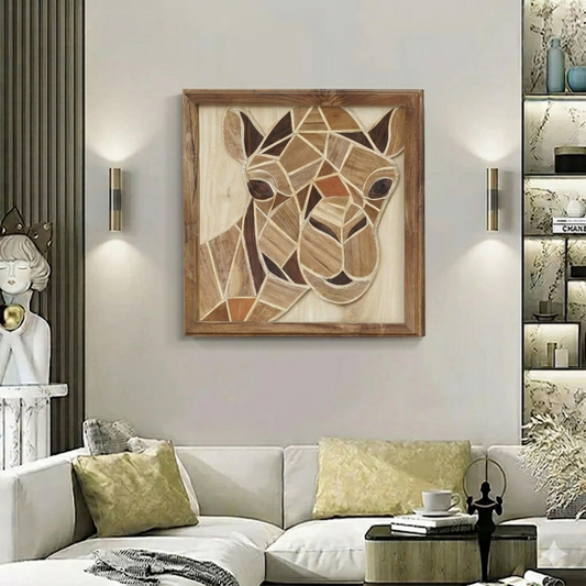 Hand-Inlaid Camel Portrait Wood Plaque