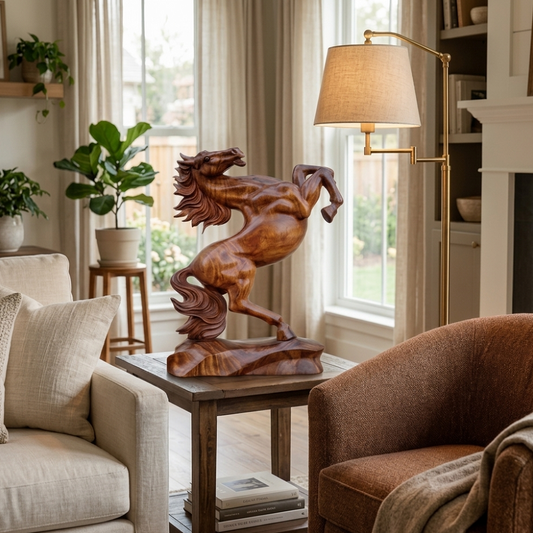 The Saqr Hand-Carved Rearing Stallion Sculpture
