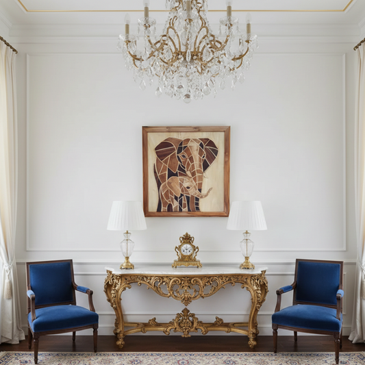 Artisan Hand-Inlaid Elephant Wood Plaque