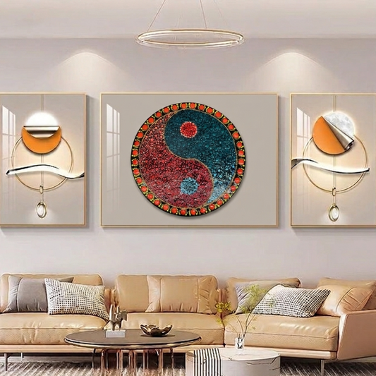 The Yin-Yang Equilibrium: Handcrafted Crimson and Azure Dot-Painted Mandala Plaque