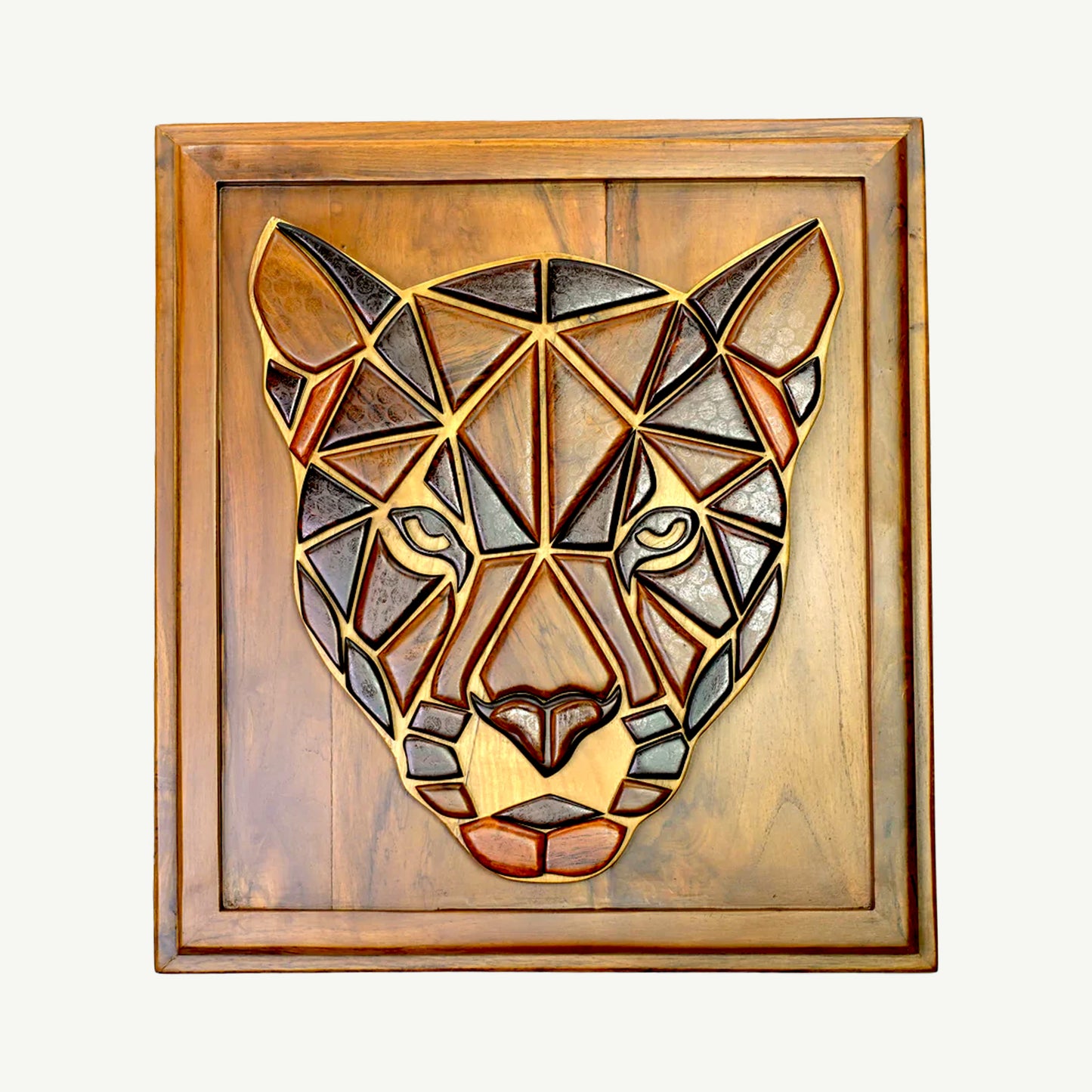 Geometric Leopard Head - Wood Wall Art Panel