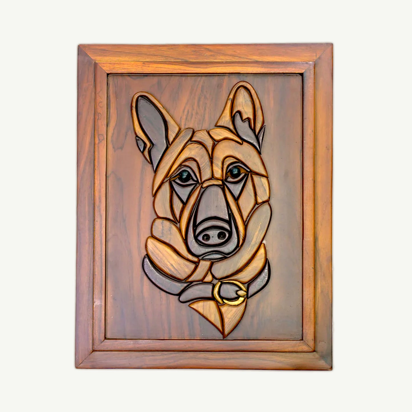 German Shepherd Dog Teak Wood Wall Frame