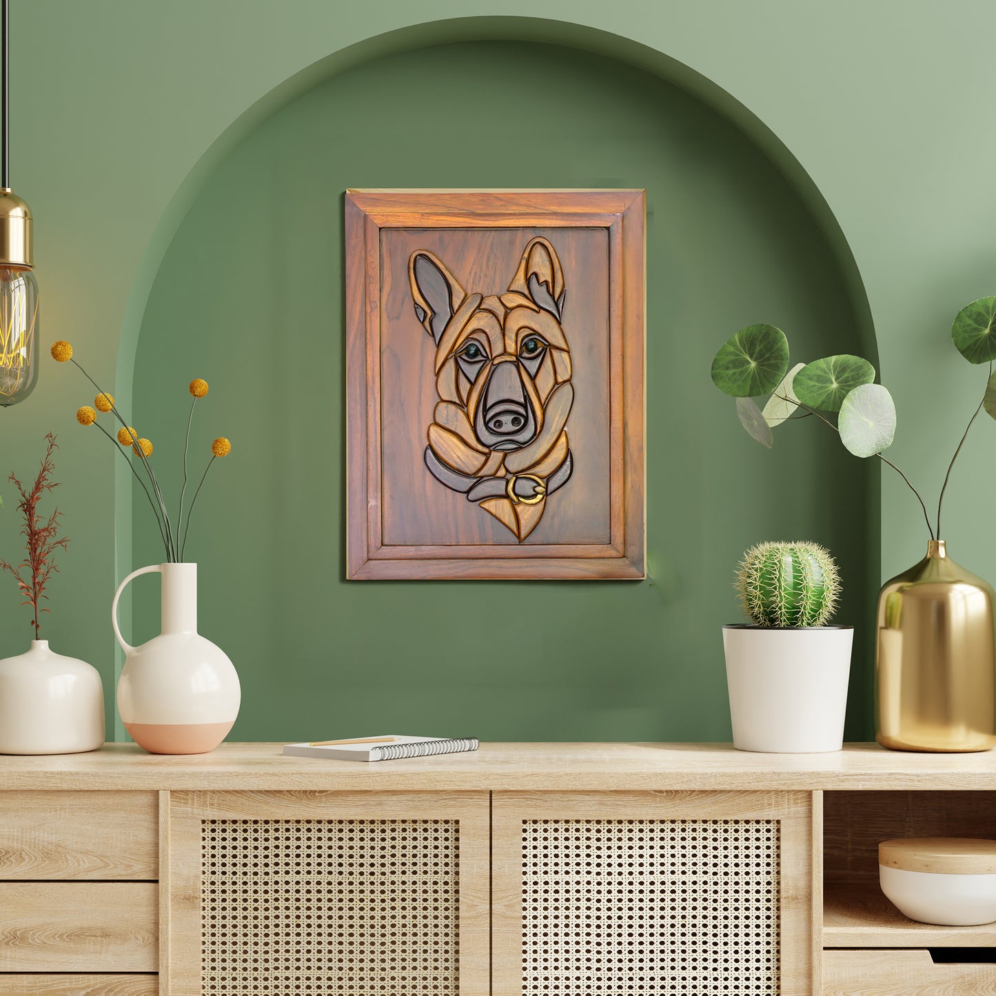 German Shepherd Dog Teak Wood Wall Frame