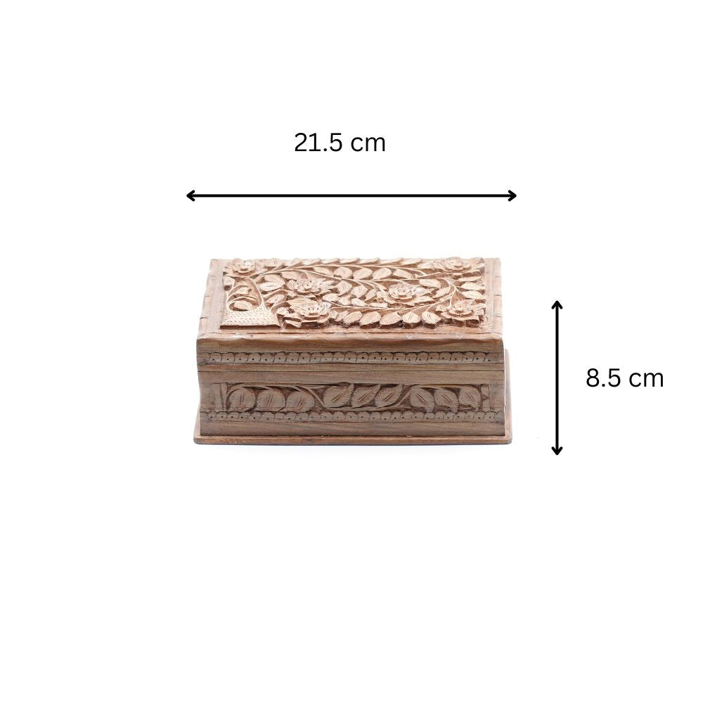 Hand-carved walnut wooden jewelry box