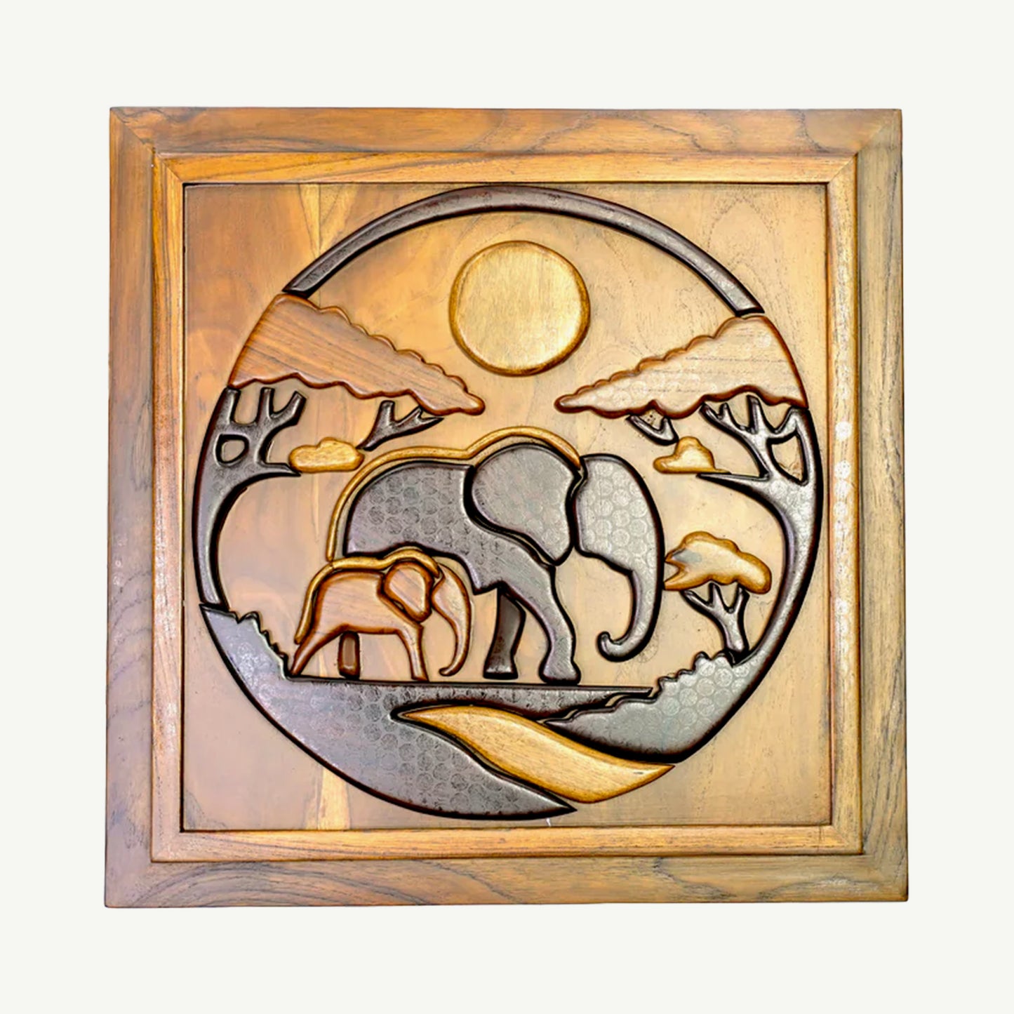 Majestic Elephant Family - Wooden Art