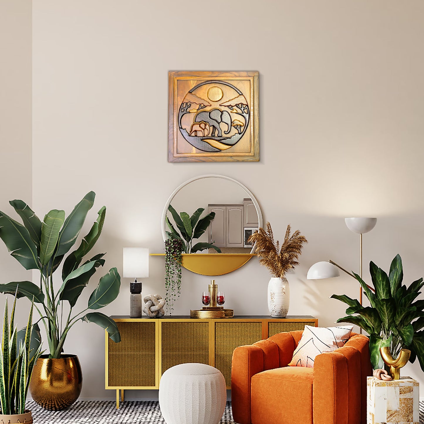 Majestic Elephant Family - Wooden Art