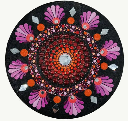 The Lippan Lotus Luminescence: Handcrafted Mandala & Mirror Plaque