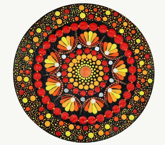 The Marigold Meridian: Handcrafted Autumnal Dot-Painted Mandala Plaque