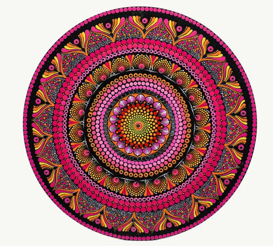 The Rose Quartz Radiance: Handcrafted Magenta Dot-Painted Mandala Plaque