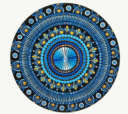 The Radiant Turquoise Artisan Mandala – Hand-Applied Pointillism Art