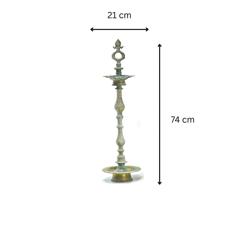 Traditional Metal Oil Lamp Stand with Natural Patina