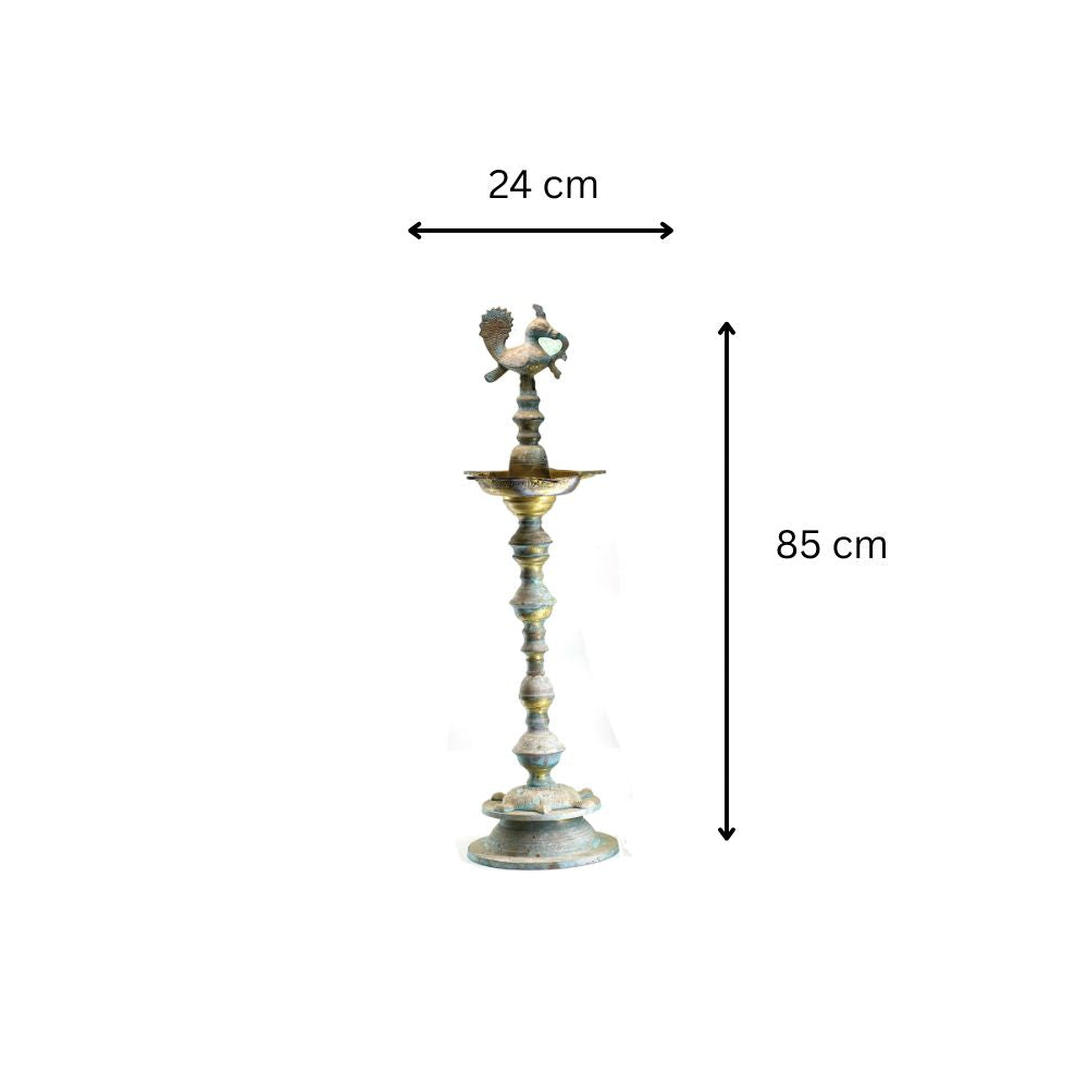 Tall Metal Oil Lamp Stand with Peacock Finial